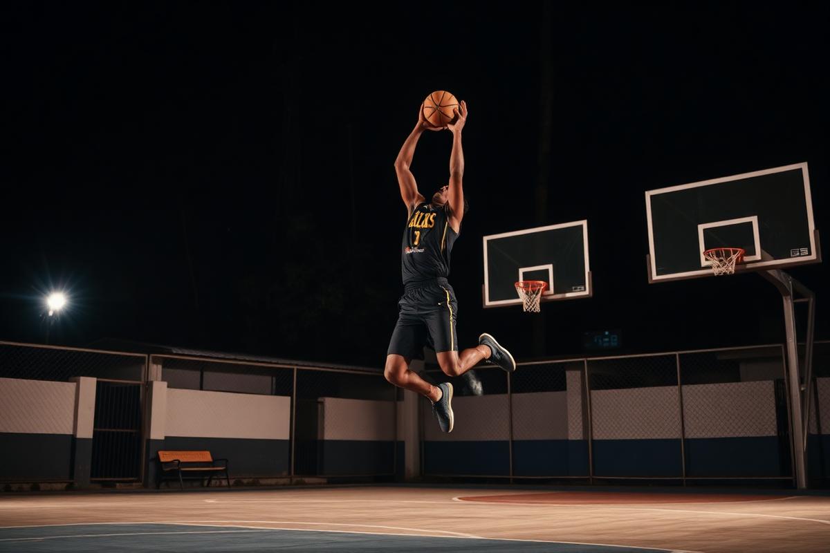 Basketball player mid-jump